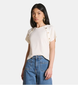 T-shirt blanc manches courtes en coton biologique - La Fée Maraboutée - Écru