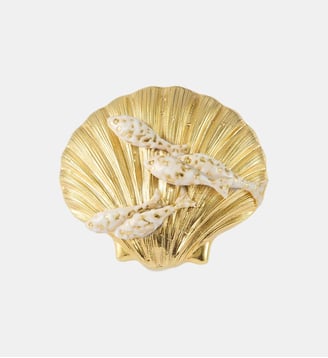 Broche coquillage doré et poissons blancs - Les Néréides - Doré