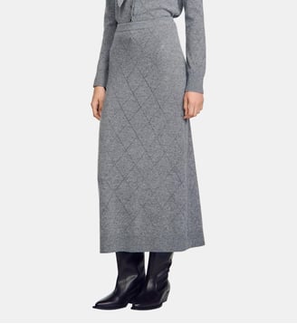 Jupe longue en maille pointelle - Sandro - Gris