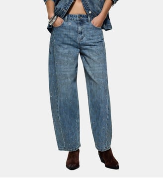 Jeans ballon avec strass - Liu Jo - Denim bleu foncé