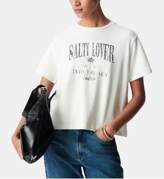Tee-shirt col rond coton bio message - Ikks - Écru
