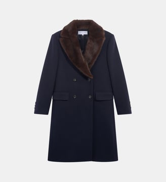 Manteau croisé à col en fausse fourrure - ALEN - Gerard Darel - Marine