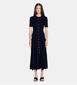 Robe longue en maille à volants - Sandro - Noir