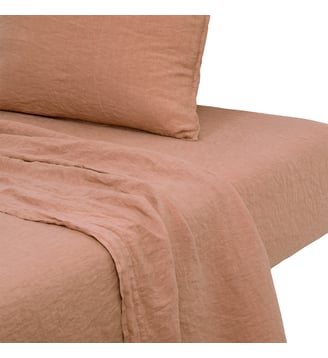 Drap plat  en lin lavé - Desforges - Marron
