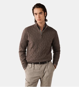 Pull en laine d'agneau à col zippé - Hackett London - Putty beige