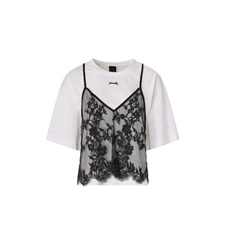 T-shirt avec top en dentelle - Pinko - Blanc et noir