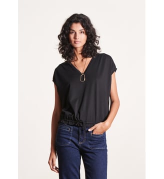 T-shirt blousant en lyocell manches courtes - La Fée Maraboutée - Noir