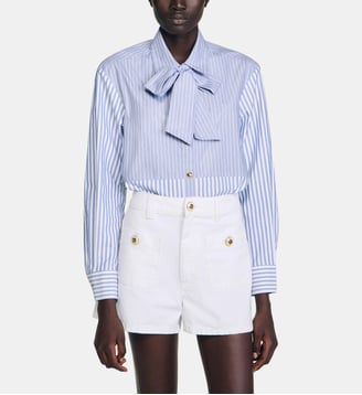 Chemise cravate à rayures - Sandro - Bleu blanc