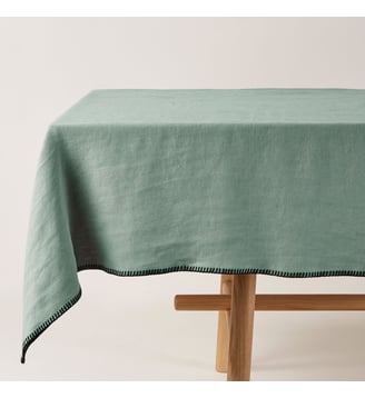 Nappe Rectangulaire  Lin lavé à finition point de feston - Madura - Vert de gris et feston noir