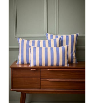 Housse de coussin rayée coton et lin - Cyrillus - Bleu