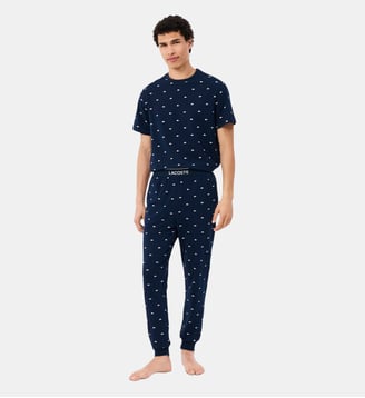 Pantalon pyjama coton imprimé - Lacoste - Bleu marine et blanc