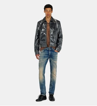 Veste en cuir verni - Diesel - Gris foncé