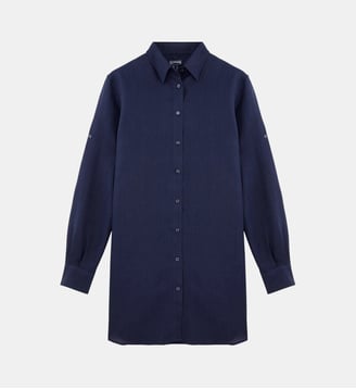 Robe chemise en lin unie - Vilebrequin - Bleu marine
