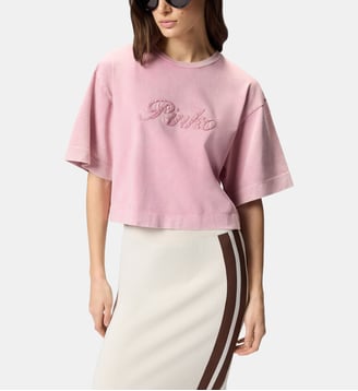T-shirt cropped à broderie pinko distressed - Pinko - Rose