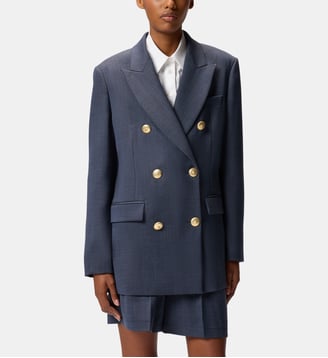Blazer croisé en laine avec boutons dorés - Pinko - Bleu foncé
