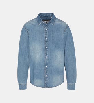 Chemise bleu à manches longues en denim - Schott - Bleu délavé