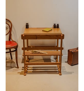 Bureau et son banc en bois Yvan N°527- Produit chiné - Debongout - Bois clair