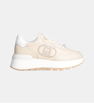 Sneakers noires en cuir avec logo fantaisie - Liu Jo - Beige
