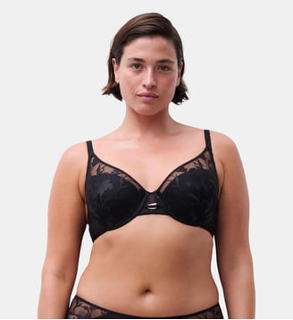Soutien-gorge spacer plongeant broderie florale - Chantelle - Noir