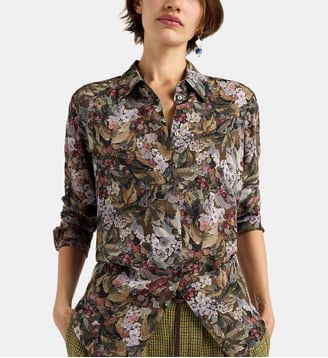 Meudon chemise en crêpe de Chine imprimée - Momonì - Kaki