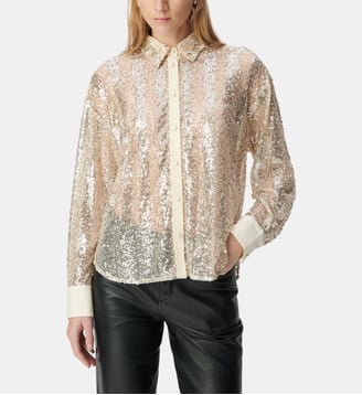 Chemise brodée perles et sequins - Ikks - Argent