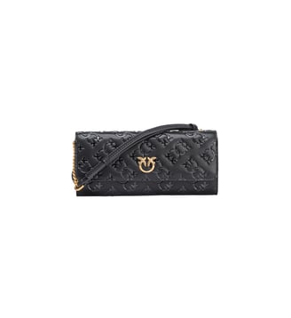 Portefeuille rectangulaire en cuir monogram à bandoulière - Pinko - Noir or antique