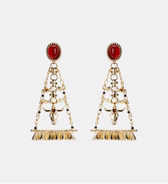 Boucles d'oreilles pendantes chaînes et tête de buffle ELIM - Hipanema - Grenat