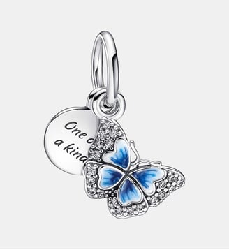 Charm Pendant Double Papillon Bleu & Citation - Pandora - Argenté