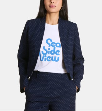 Veste courte en jacquard - La Fée Maraboutée - Marine et mauve