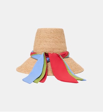 Chapeau raphia avec ruban imprimé - Maje - Naturel