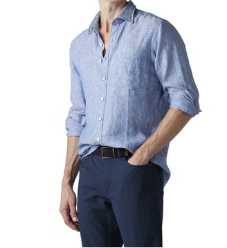 Chemise unie slim en lin manches longues Seaford - Rodd & Gunn - Denim