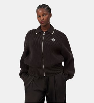 Pull zippé coton avec badge - Lacoste - Marron