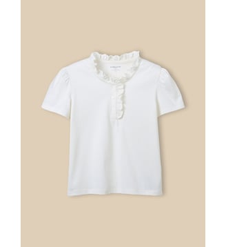 T-shirt  à col froufrou - Collection Junior - Cyrillus - Écru