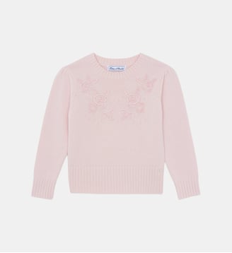 Pull - Rosée laine broderies fleurs - Tartine Et Chocolat - Rose pâle