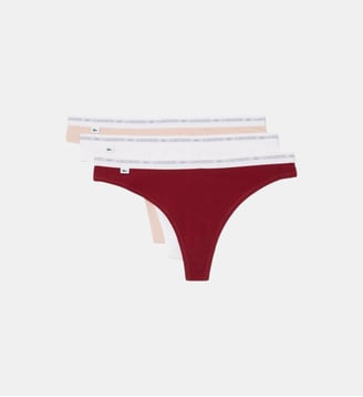 Lot de 3 strings coton stretch - Lacoste - Bordeaux, blanc et rose