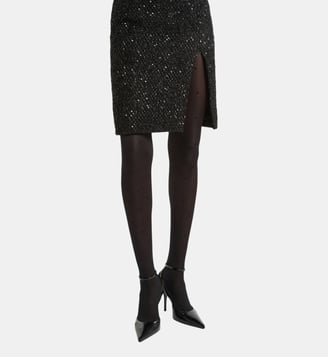 Jupe mi-longue en tweed à sequins - Balmain - Noir