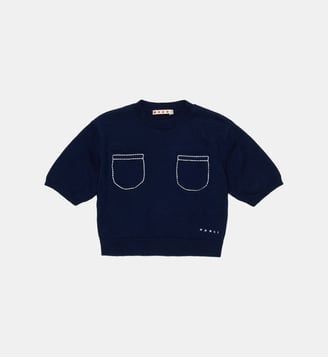 Pull ras du cou avec poches et logo - Marni - Bleu marine