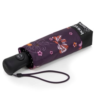 Parapluie solide, déperlant, large couverture 98 cm, mini 21cm et automatique - Isotoner - Fleurs aubergine