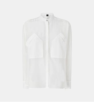 Chemise col mao en coton et soie - Pinko - Blanc