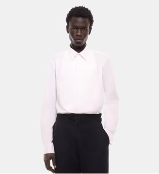 Chemise plastron nid d'abeille en coton - Fursac - Blanc