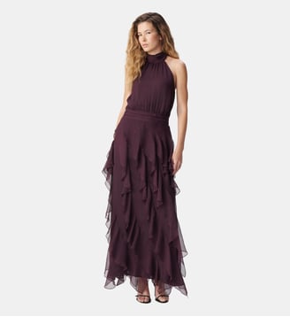 Robe longue vaporeuse à volants - Ikks - Cassis
