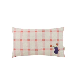 Coussin rectangulaire en lin français Vibes M - Nobodinoz - Pink windowpane tulips