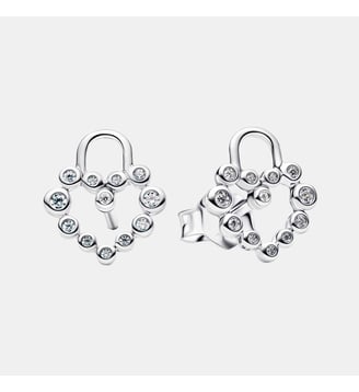 Clous d'Oreilles Cadenas Cœur Scintillant - Pandora - Argenté