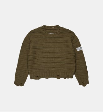 Pull en laine mélangée côtelée avec cassures - MM6 Maison Margiela - Kaki