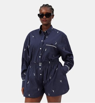 Chemise oversize motifs jacquard - Lacoste - Bleu marine et blanc