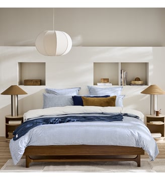 Housse de couette imprimée en percale de coton, MINI VICHY CELESTE - Essix - Bleu clair