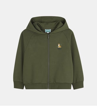 Sweat zippé à capuche - Kenzo Kids - Vert kaki