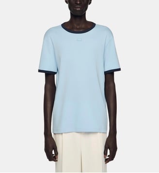T-shirt bicolore à patch - Sandro - Bleu ciel