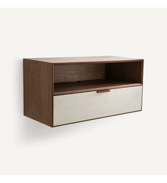 Caisson 1 niche 1 tiroir plaqué noyer tissu Aldon - AM.PM - Bois foncé noyer et lin