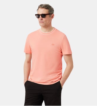 T-shirt en Piqué stretch col rayé - Lacoste - Rose